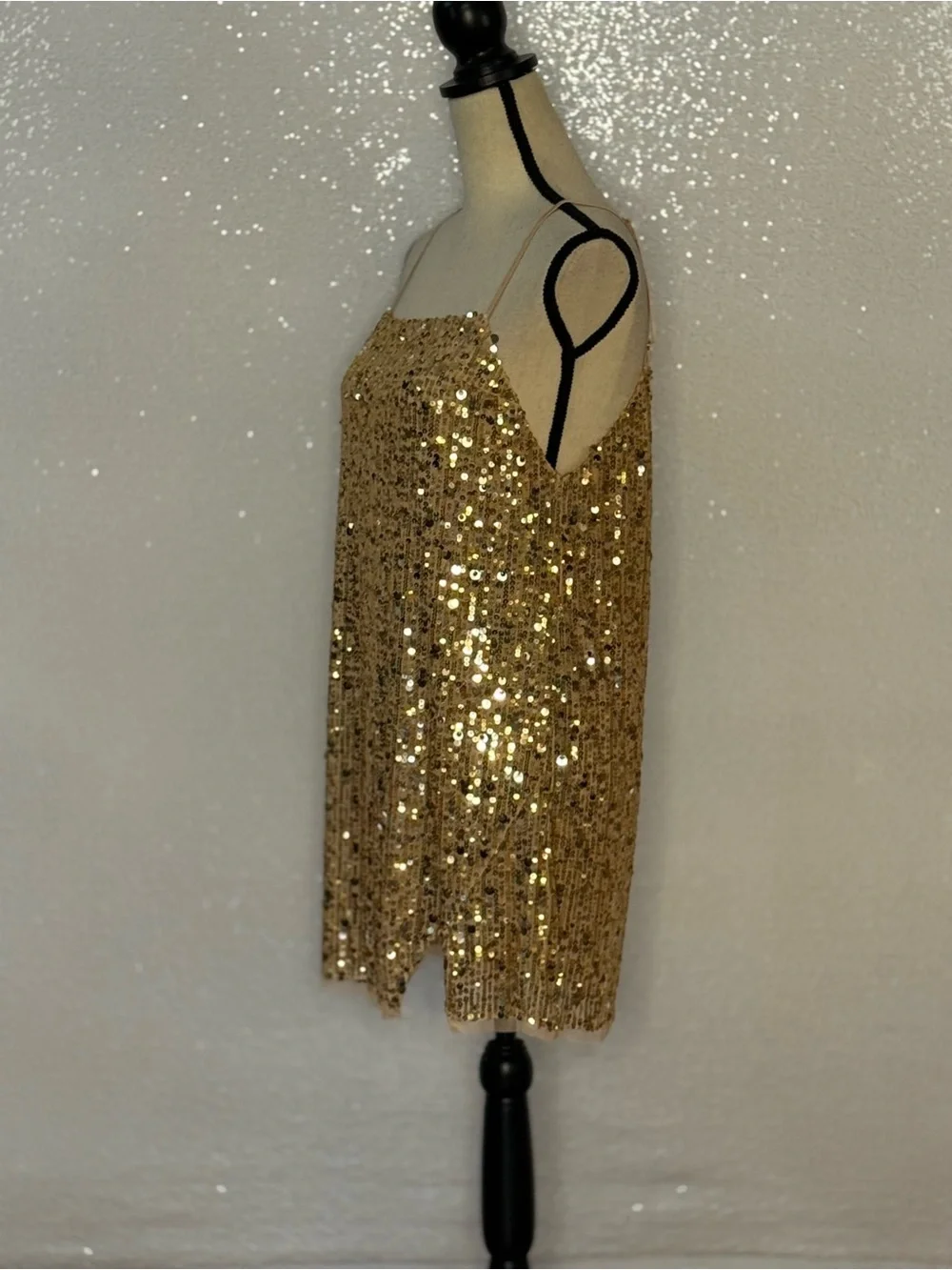 Free People Intimately Midnight Kiss Gold Sequin Mini Dress NWT Size M